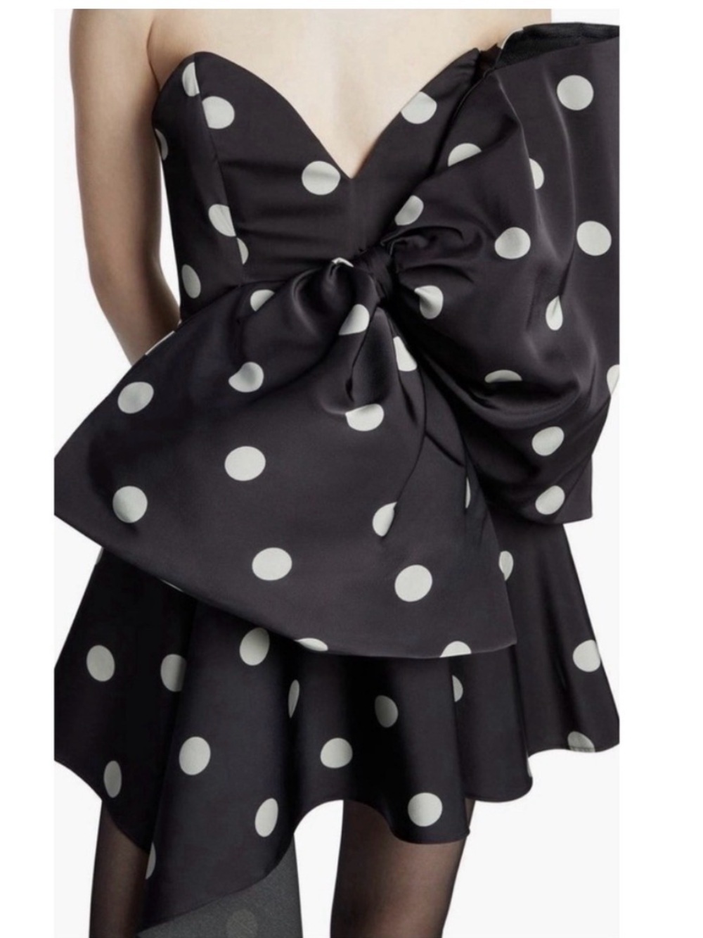 Bardot Black and White Polka Dot Asymmetrical Bow Mini Dress